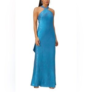 Adrianna Papell Metallic Chiffon Halter Gown